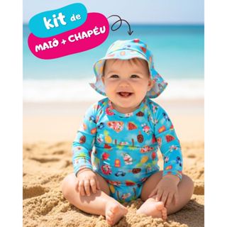 Kit Maiô Biquíni Bebê Infantil UV 50+ Chapéu Praia em Oferta na Shopee