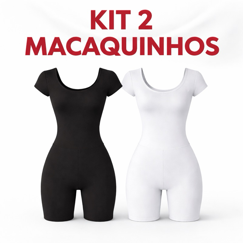 Kit 2 Macaquinho Fitness Feminino Suplex Academia Manga Curta Meia Coxa Roupa Fitness