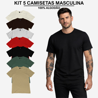 KIT 5 ou 1 Camiseta Masculina e Feminina Lisa 100% Algodão Confortável Slim Fit Básica Dia a Dia em Oferta na Shopee