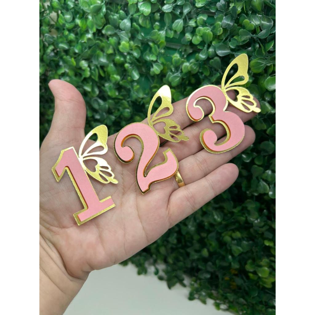 Kit 30 unidades de Apliques de Números em Papel Lamicote borboleta Ideal para Lembrancinhas/docinhos