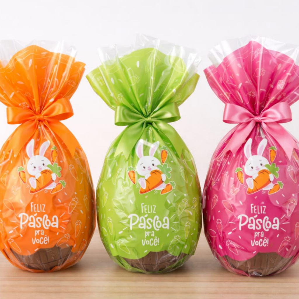 25 sacos pratik para ovos de pascoa 100g a 350g - 35x35cm Abraço do coelho.