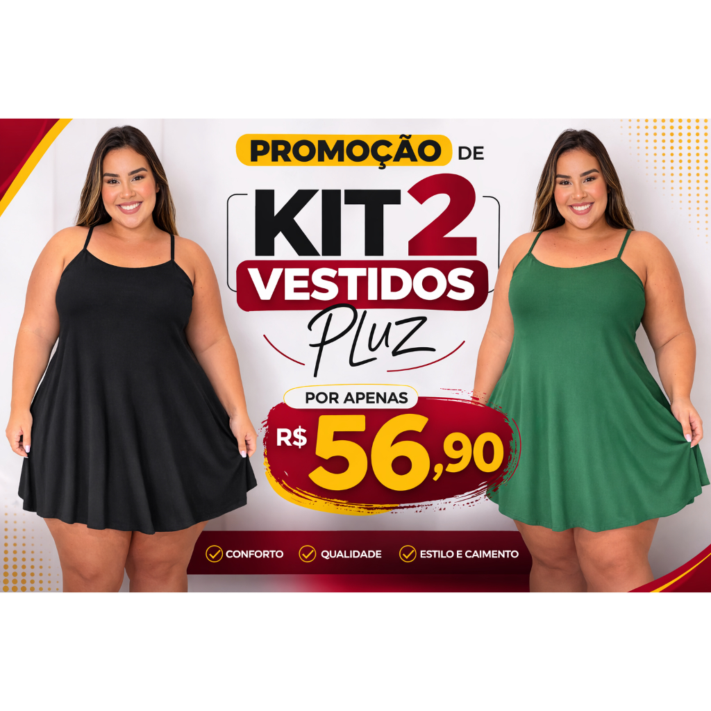 kit 2 vestidos femenias pluz size alcinha soltinha em Oferta na Shopee
