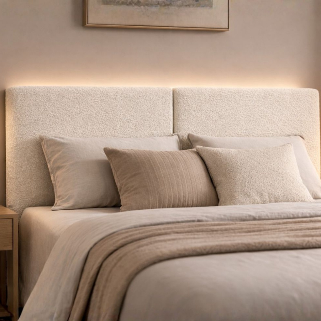 Cabeceira Itália para Cama Box Painel Almofadado Tecido Linho Boucle Corino Solteiro, Casal, Queen e King | FacilyLar