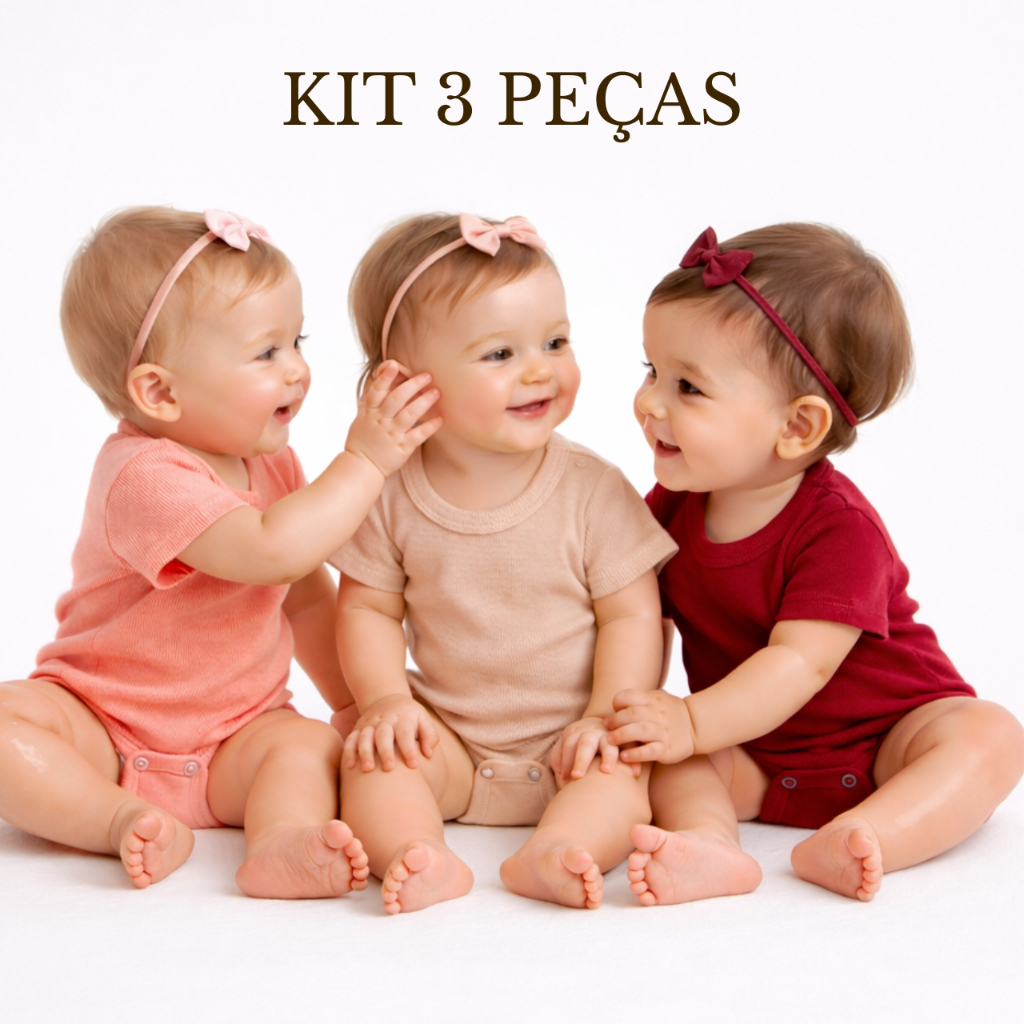 Kit 3 peças Body Ribana Premium Liso Bebe Conforto e Praticidade Qualidade Essencial Bory