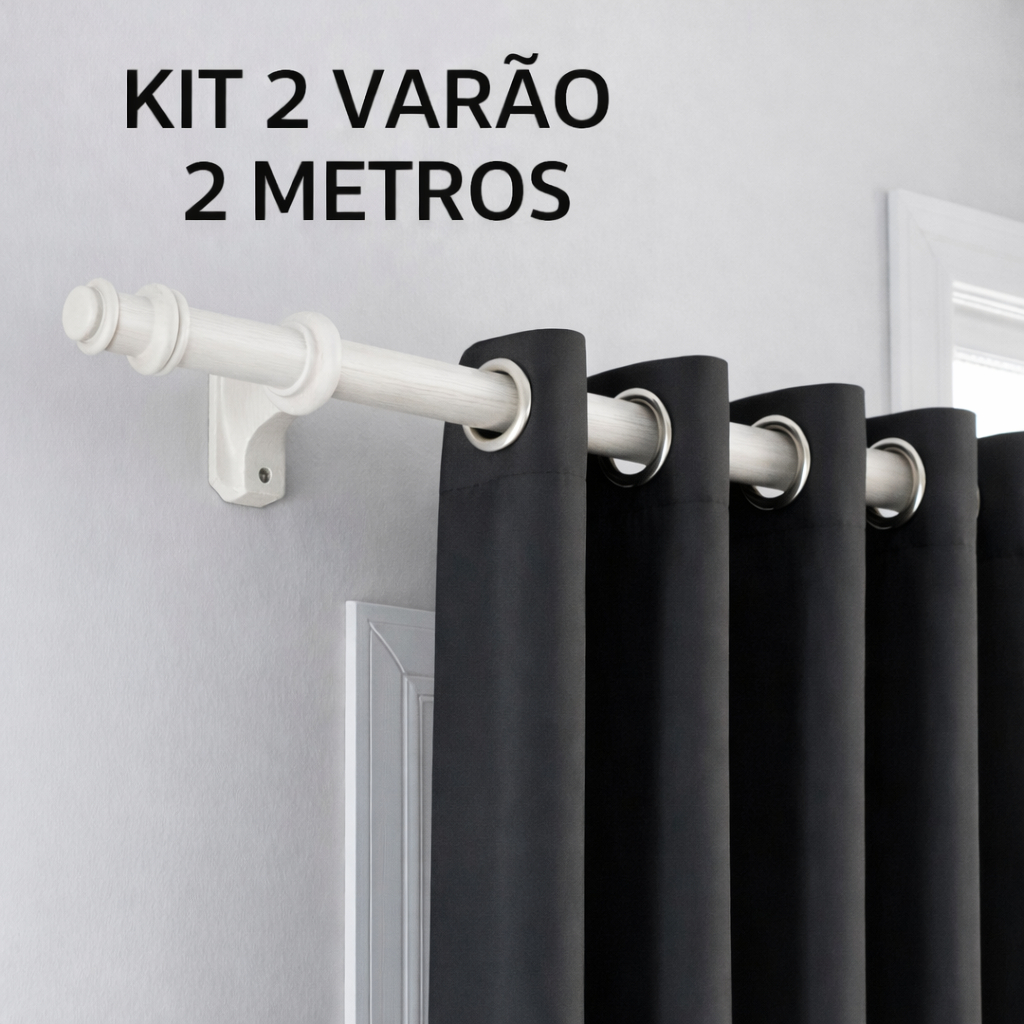 Varão 2,00 Completo de Cortina 19mm Resistente Varias Cores -Envio Imediato