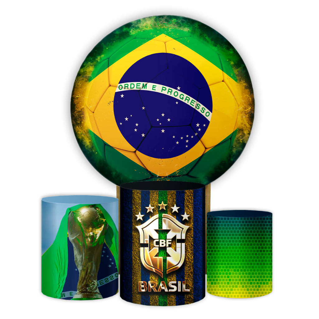 Kit Capas Painel e Cilindros Copa do Mundo 2026 Brasil Hexa Torcida Bandeiras Veste Fácil