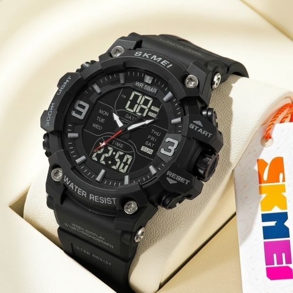 Relógio Masculino Skmei Anadigi 2222, Original, Resistente a Agua 5atm, com 2 Horários, 1 Ano de Garantia