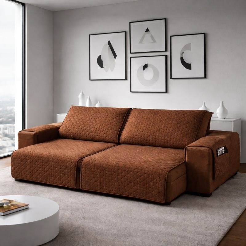 Protetor capa de para sofá king reclinável 1,80m x 2,40m com porta objetos modelo elegance