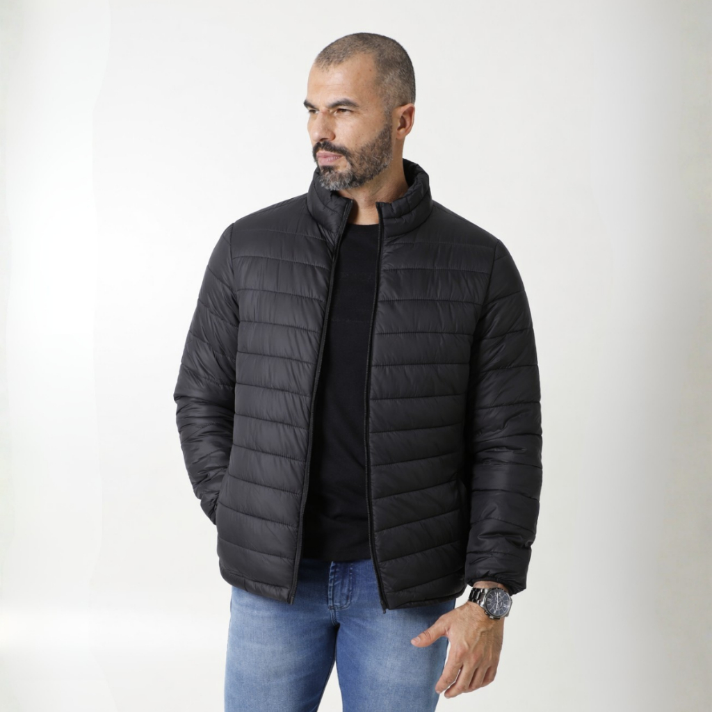 Jaqueta Masculina Bobojaco Nylon Bomber Sem Capuz Leve Gola Média Puffer Impermeável Tradicional