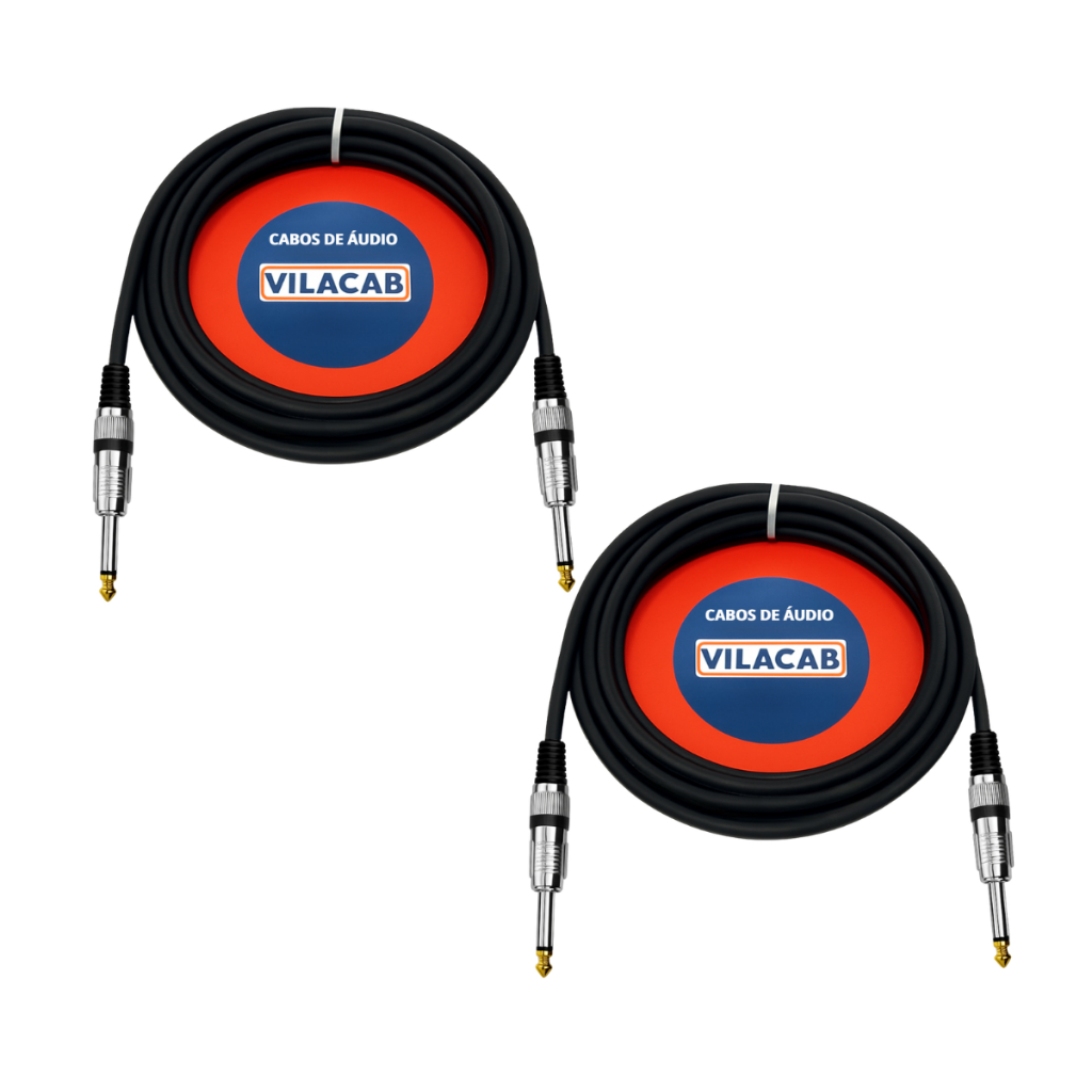 Kit 02 Cabos P10 Mono 15 Metros Para Instrumentos E Audio Guitarra Baixo Teclado Violão Áudio