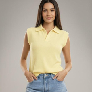 Blusa Feminina Polo Canelada Sem Manga, Regata, Gola, Ribana. em Oferta na Shopee