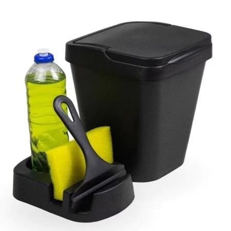 Kit de Pia Elegance 3 peças Lixo 4,8L + Rodinho + Porta Detergente e Esponja Estilo naSua Cozinha