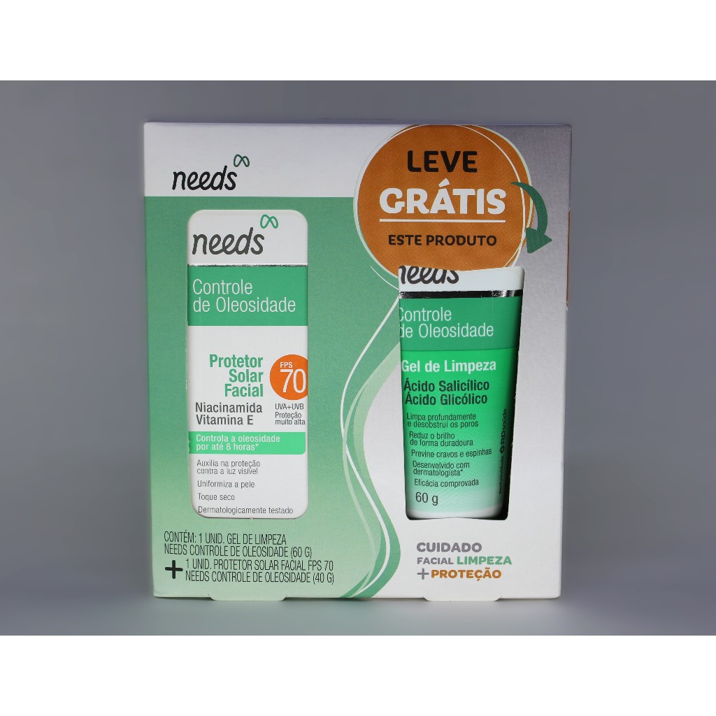Kit Needs Protetor Solar Facial FPS 70- 40g + Gel de Limpeza Controle de Oleosidade 60g