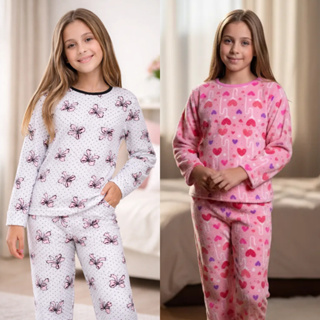 Kit 2 Pijamas Infantil Menina Soft Inverno Plush Manga Peluciado Manga Longa Conjunto sortidos em Oferta na Shopee