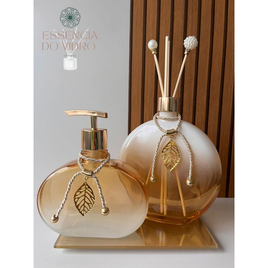 Kit Lavabo Difusor Aromatizador Saboneteira Vidro Decorativo Banheiro Elegante Decoração Sofisticada