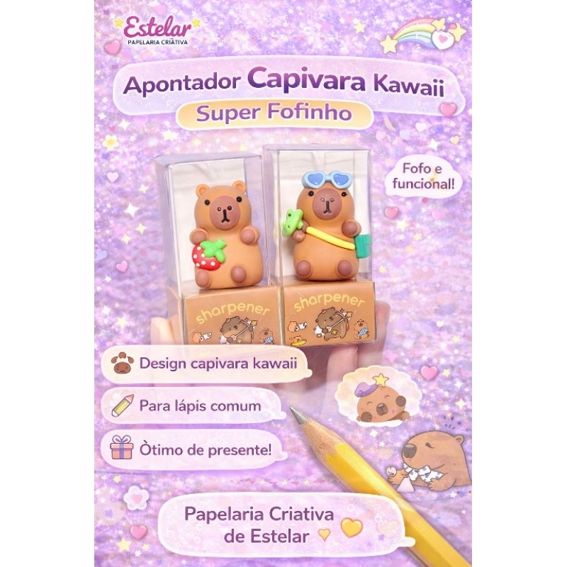 Apontador Capivara Kawaii Fofo | Apontador de Lápis Criativo | Papelaria Fofa Estelar