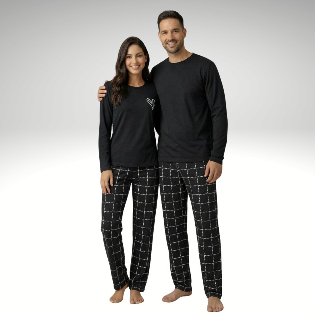 Kit 2 Pijamas De Frio Adulto Casal Longo Feminino Masculino
