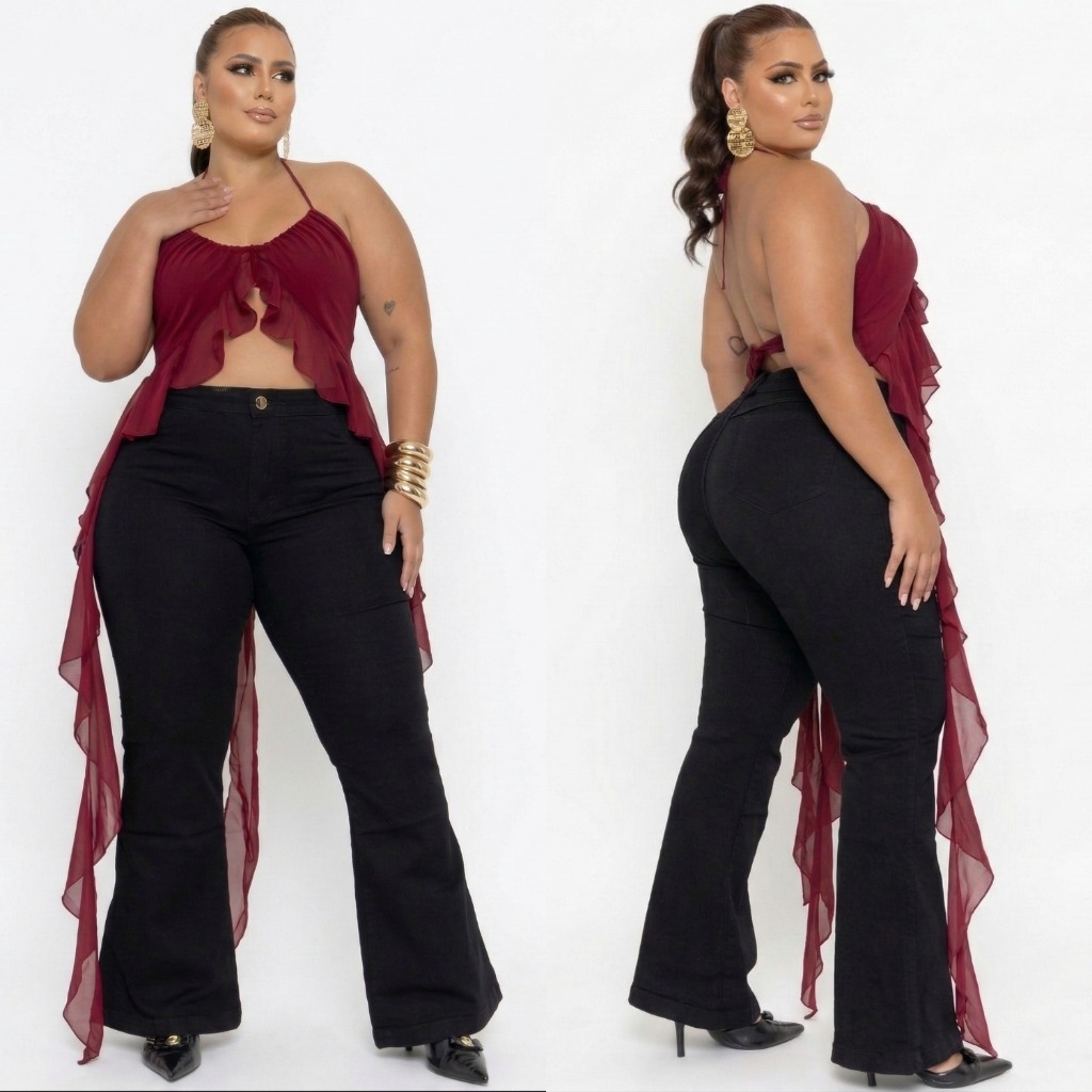 Calça Flare Preta Plus Size com Elastano Original Não Desbota Levanta Bumbum em Oferta na Shopee