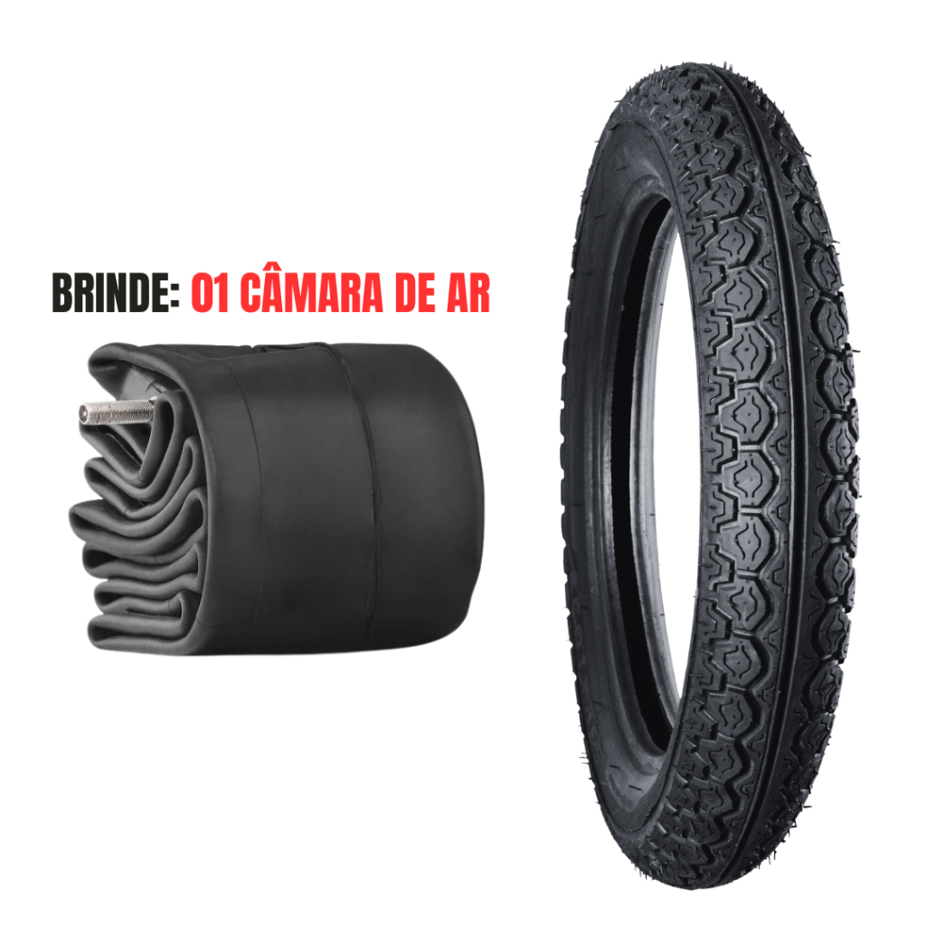 Pneu Moto Traseiro 80/100/14 MR15 + Câmara de Ar Aro 14 Biz 100/125 - Aro 14