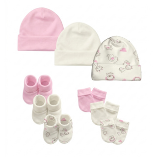 Kit Touca, Luvas e Pantufas Enxoval Bebê Maternidade Menina  - 9 peças em Suedine 100% algodão em Oferta na Shopee