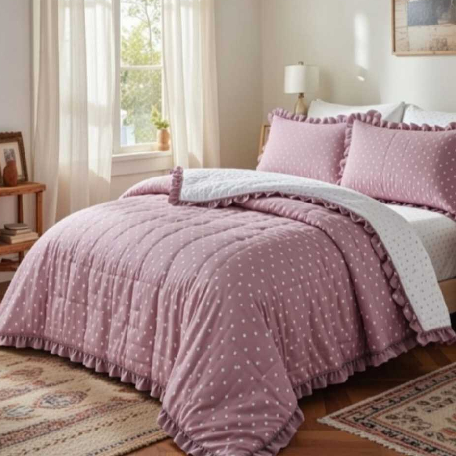 KIT COLCHA COBRE LEITO POÁ PERCAL 300 FIOS DUPLA FACE