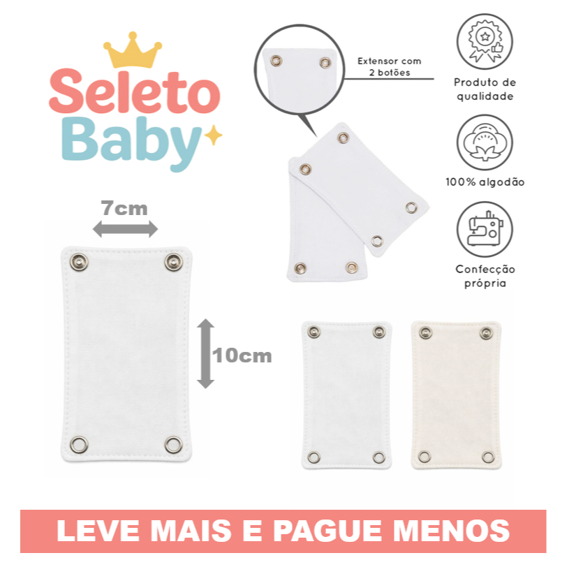 Extensor de Body Bebê 100% Algodão 2 Botões – Kit 3 ou 6 Unidades