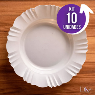 Kit 10 Pratos Fundos Redondo Com Borda Branco Plástico em Oferta na Shopee