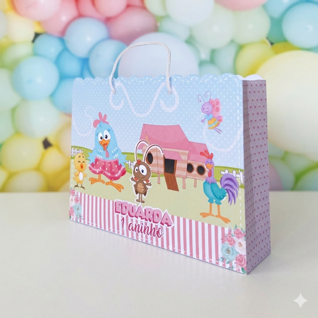 Sacolinha Personalizada Galinha Pintadinha Rosa Lembrancinha Festa Infantil  Sacola Aniversário
