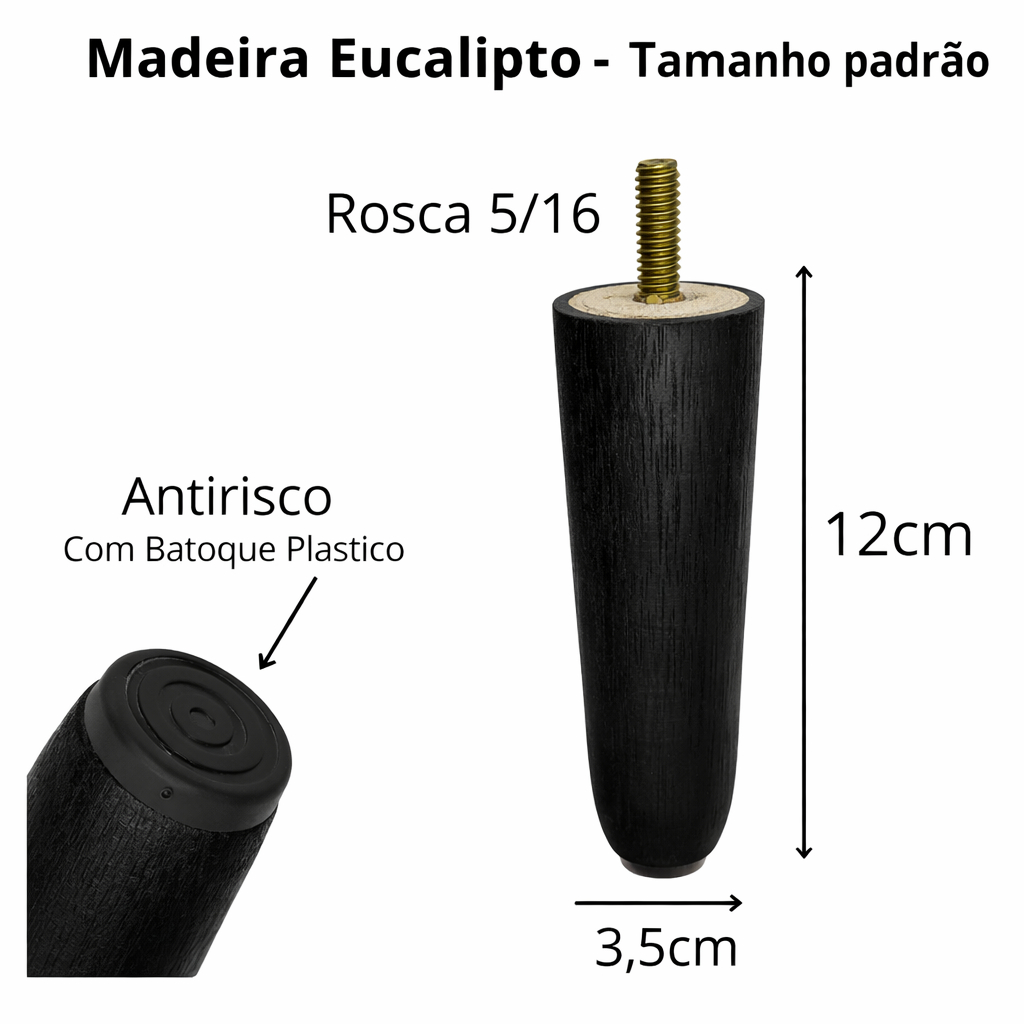 Pé de madeira para Cama box Preto + Bucha Metálicas fixar Solteiro Casal King Queen Rosca Universal 5/16 12 cm em Oferta na Shopee