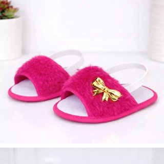 Sapatinho Bebê Menina Sandália Pantufa Pelúcia Laço Dourado Luxo Confortável em Oferta na Shopee