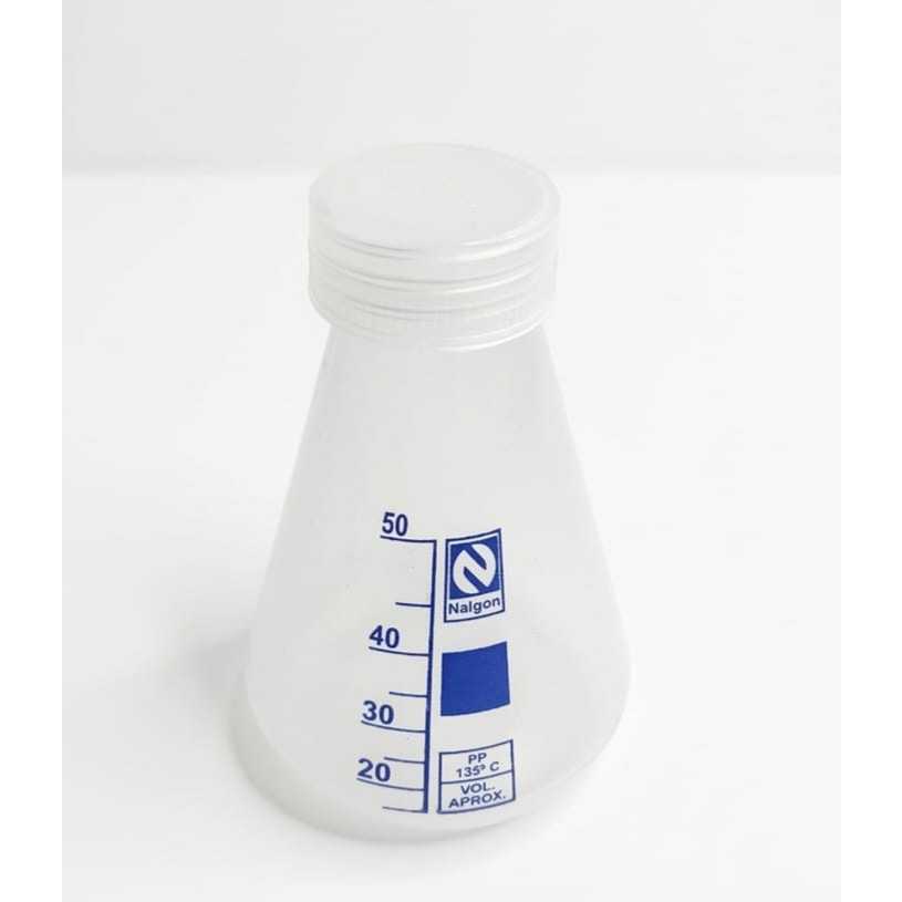 Frasco Erlenmeyer 50ml / 125ml / 250ml / 500ml Plastico Pp C/ Tampa Rosca Autoclavável Laboratório