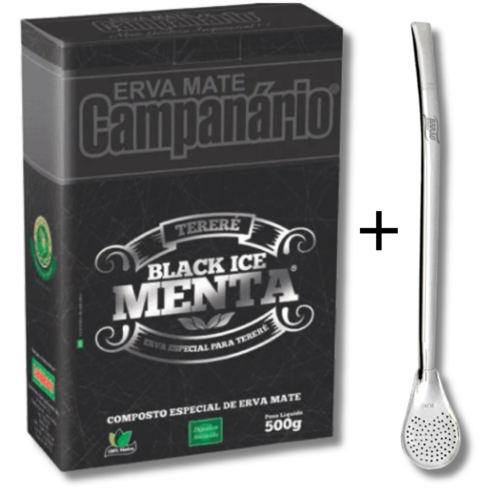KIT TERERÉ Erva Mate Campanário Sabores 500g + Bomba de Tereré Cromada Brinde