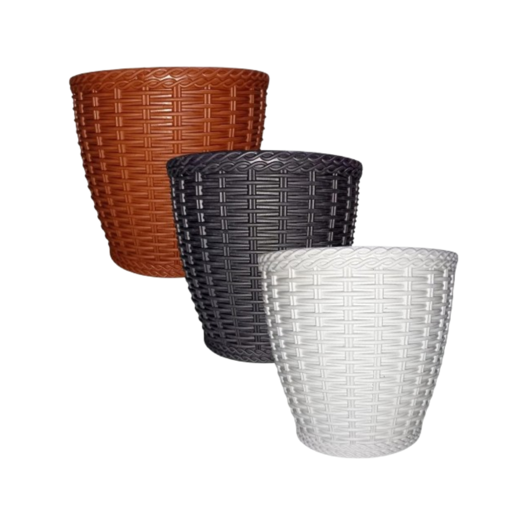 Vaso Cachepô Decorativo Estilo Rattan Plástico Resistente Para Plantas Casa Jardim