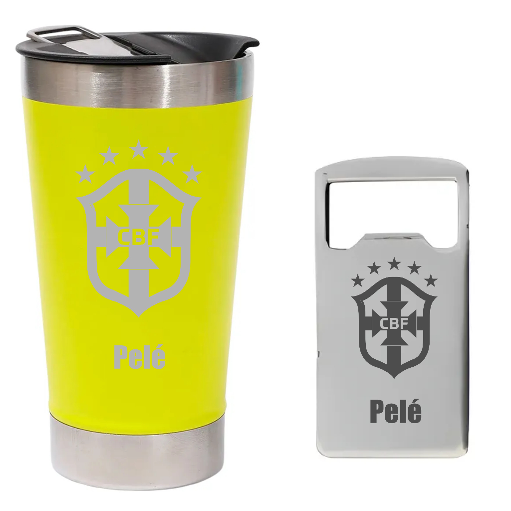 Copo Térmico Inox 473 Personalizado Seleção Brasileira Amarelo/Azul/Verde/Verde Militar