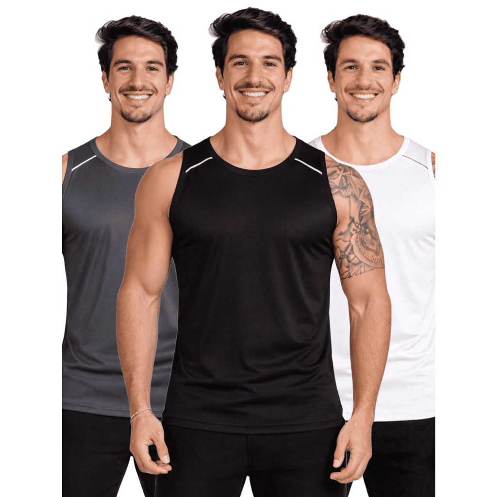 Kit 3 Camisas Regata Dry Fit Masculina Lisa Básica Ultra Leve