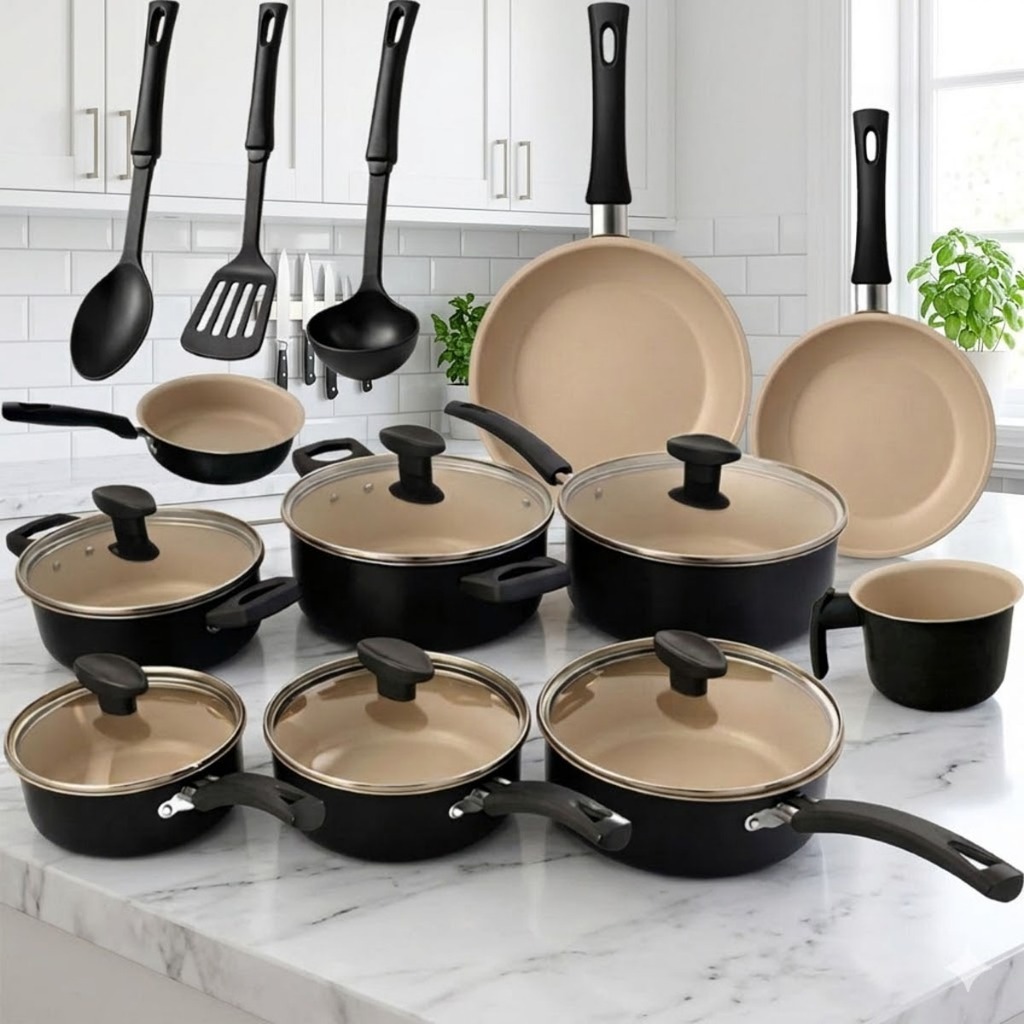 Imagem Jogo Panelas 13 Peças Antiaderente Conjunto Kit Frigideira Caçarola Fervedor Cozinha Completa