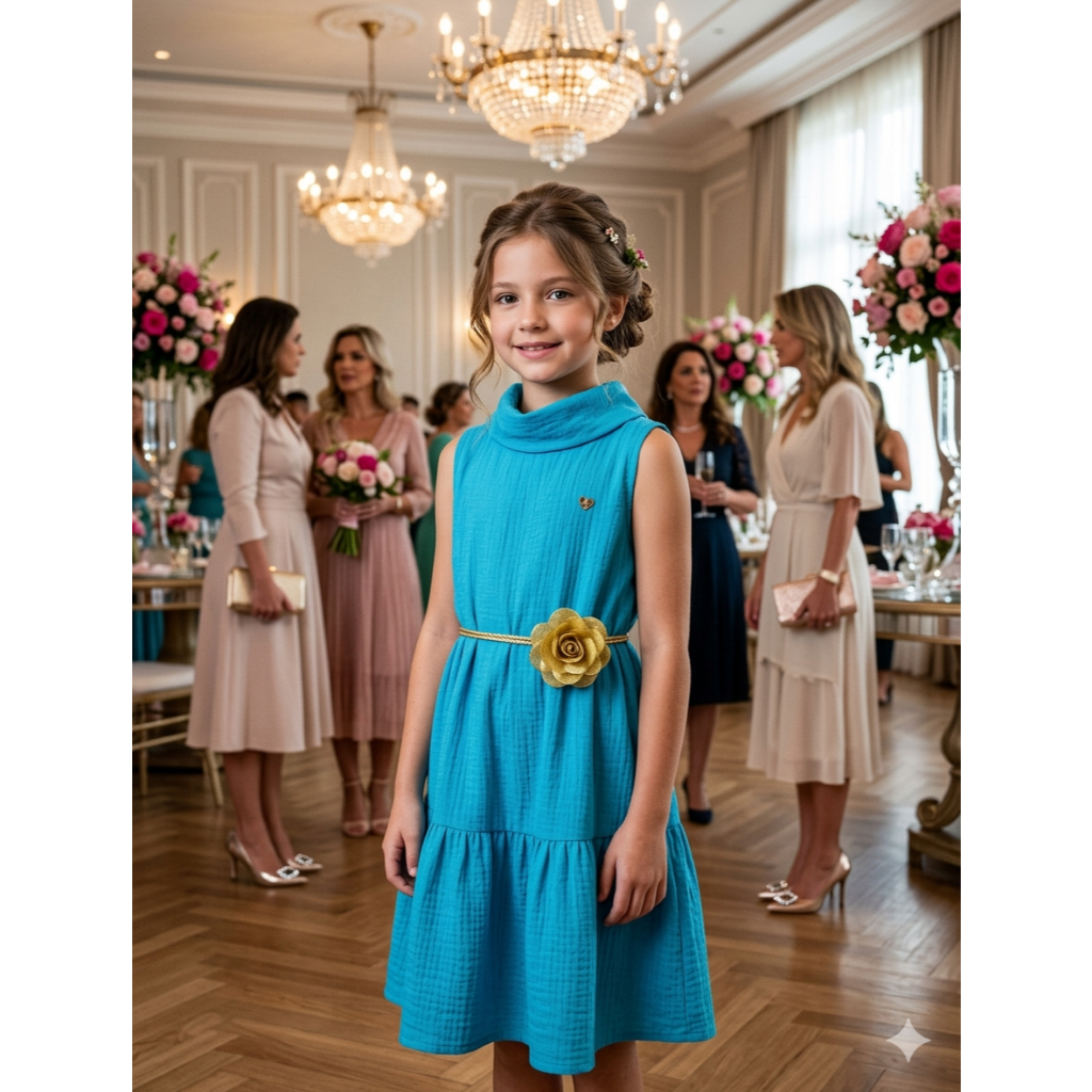 Vestido Blogueirinha Menina Infantil Serena Azul Turquesa