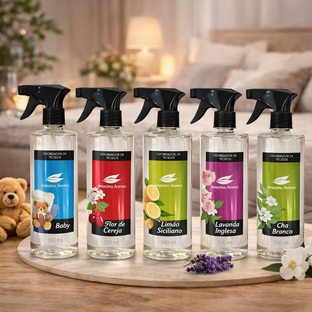 Odorizador de Tecidos Spray 500ml Aromatizador Roupa Sofá Cama Cheirinho Casa Perfumada