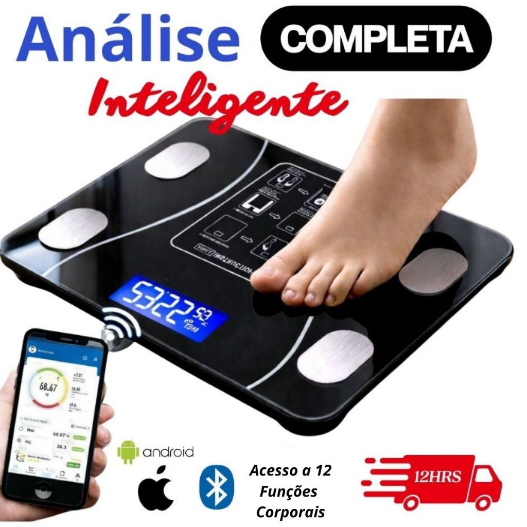 Balança Corporal Bioimpedancia Inteligente App Bluetooth Analise Gordura Musculo Imc 140kg