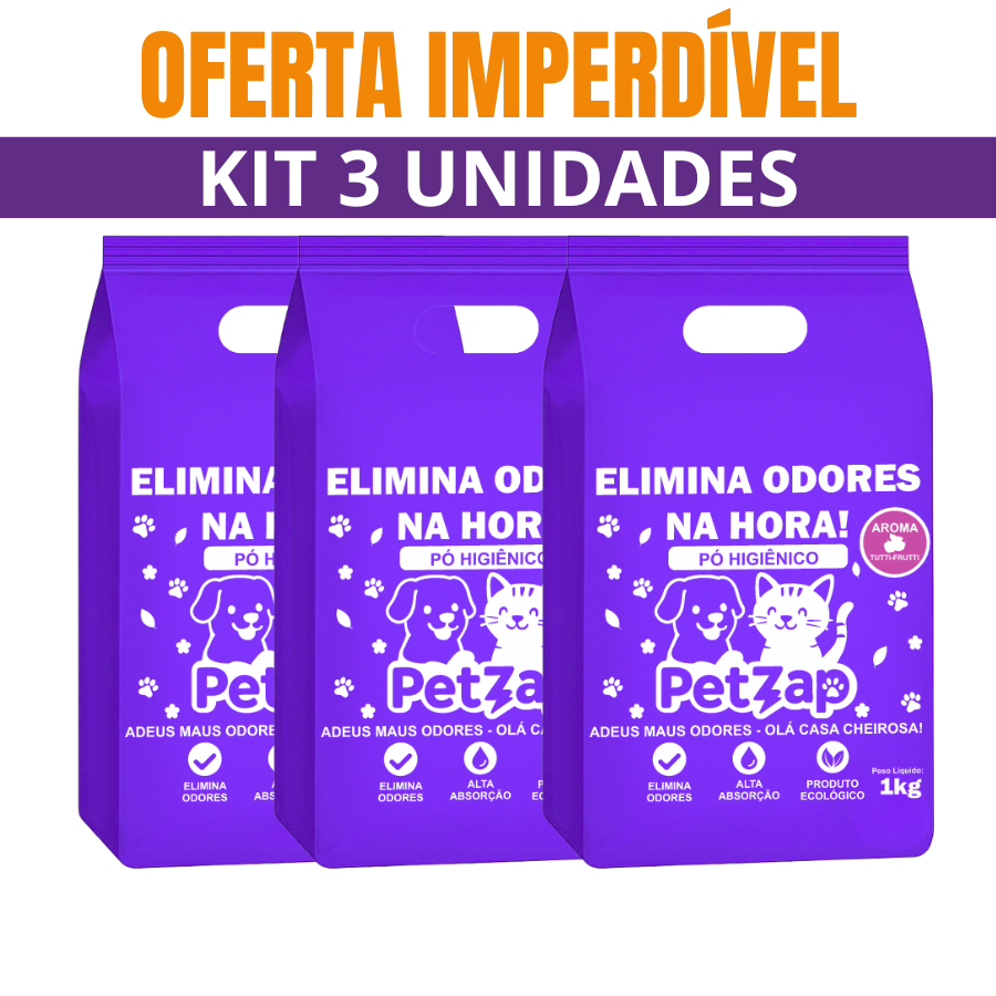 KIT 3 Unidades Eliminador de Odores Pó Higiênico Pet Zap Vários Aromas em Oferta na Shopee