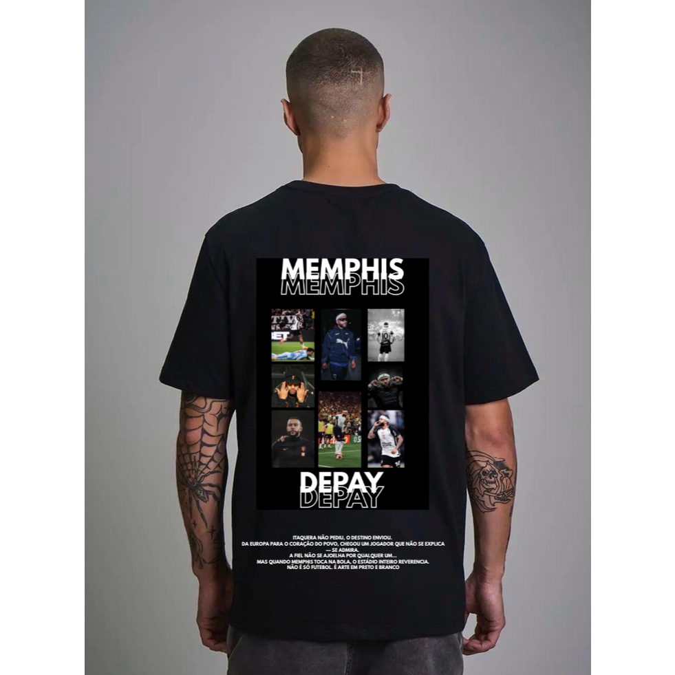 Camiseta Clássica Masculina Estampada Torcedor Futebol Algodão Preta Camisa Torcida Estilo Esportivo Casual Confortável