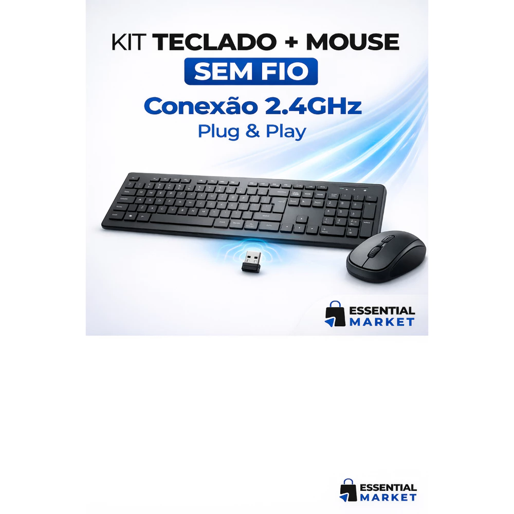 Kit Teclado e Mouse Sem Fio USB 2.4G – Compacto, Silencioso e Fácil de Usar