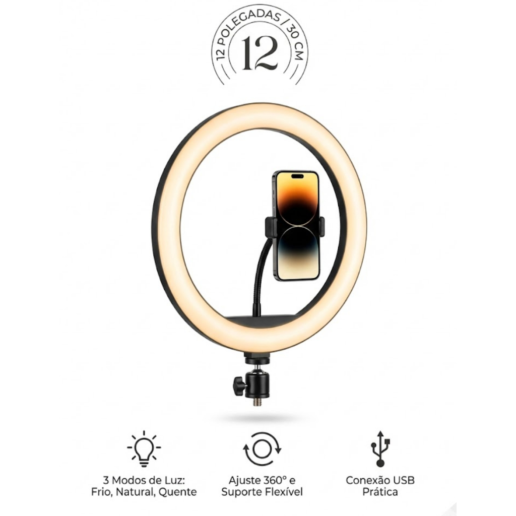 Ring Light 30cm 12 Polegadas Iluminador LED Com Suporte Celular
