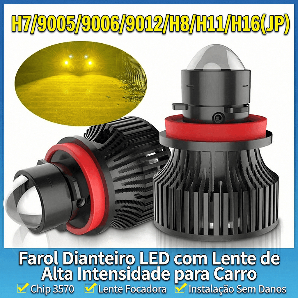 2 Peças Lâmpada LED Automotiva H7 H8 9005 HB3 | Luz de Nevoeiro Mini Projetor | Branco Amarelo | 3200K 6000K
