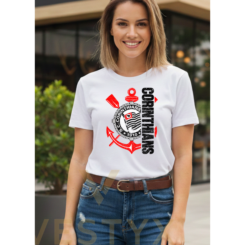 Camiseta Feminina Masculino Timão 100% Algodão do Time do Corinthians Unissex Algodão P ao GG
