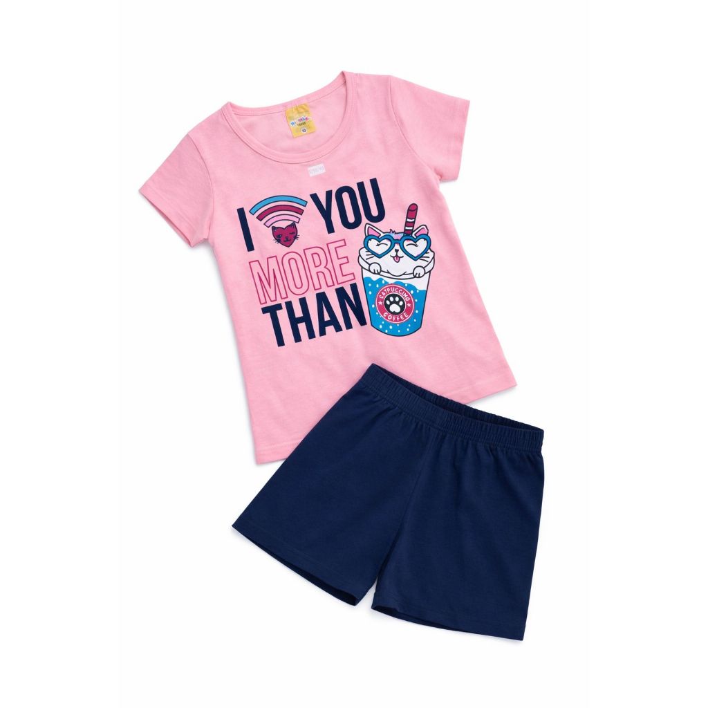 Conjunto Infantil Feminino Verão Blusa Estampada e Short Menina Roupa Infantil Confortável
