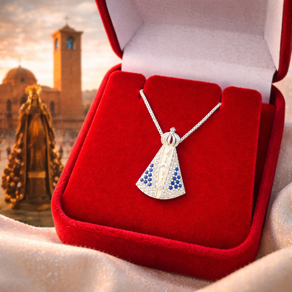 Colar Nossa Senhora Aparecida Prata 925 Legítima Pingente Presente Católico Religioso Jesus Joia