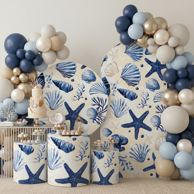 Kit Completo Bibi Paineis Capas Clean Fundo do Mar Azul Decoração Festa Feminina Conchas Estrela do Mar