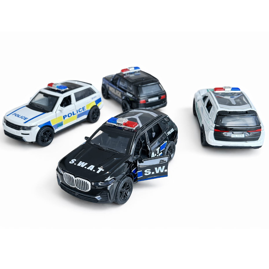 MINIATURA Carrinho Policia Range e Bmw 12cm Luz e Som Swat