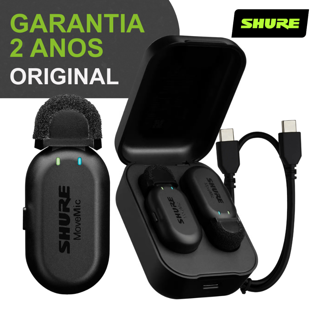 Microfone de Lapela Sem Fio Microfone Sem Fio Profissional Microfone Shure Original Movemic Two